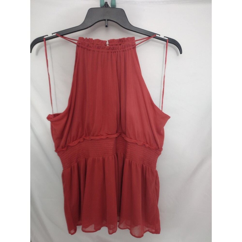 Express Halter Blouse Womens XL Red Chiffon Smocked Waist Keyhole Sleeveless